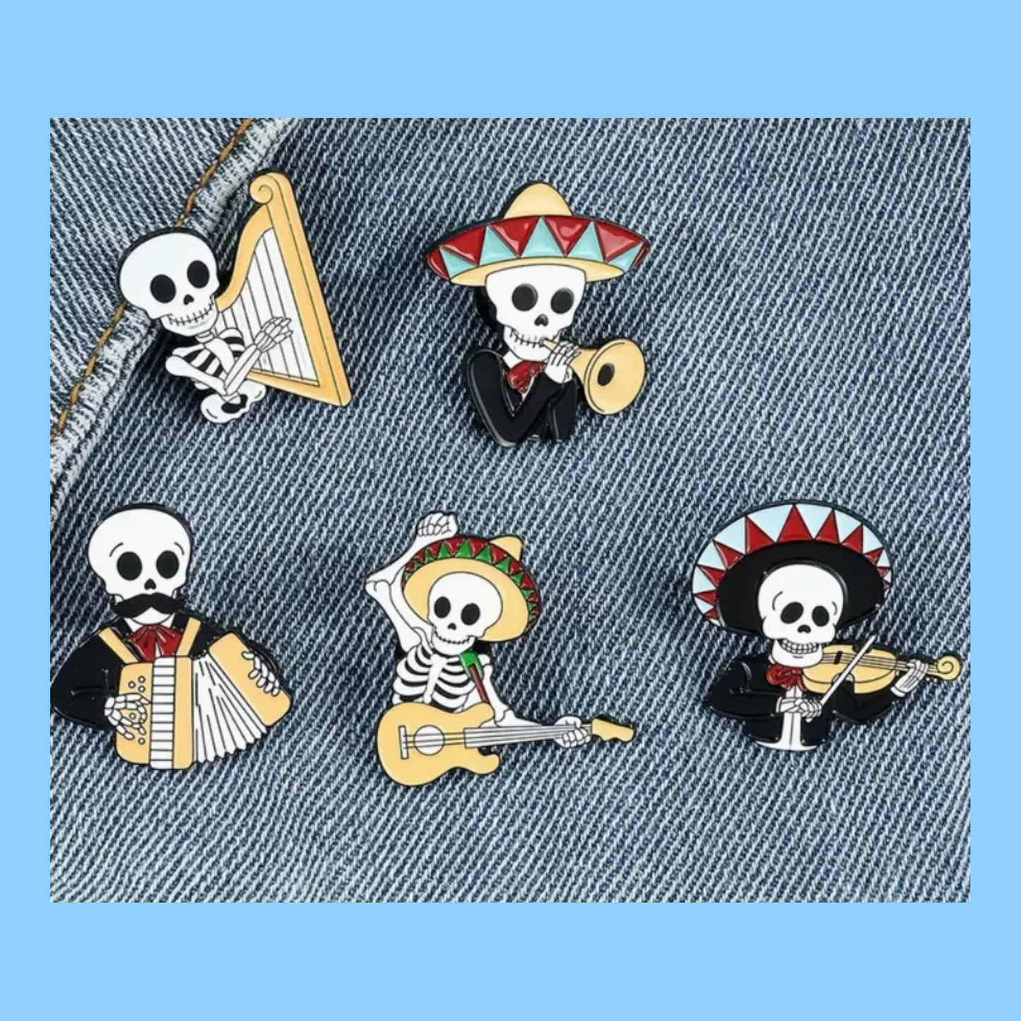 Mariachi Skeleton Band - Enamel Pin Set (5 pins)