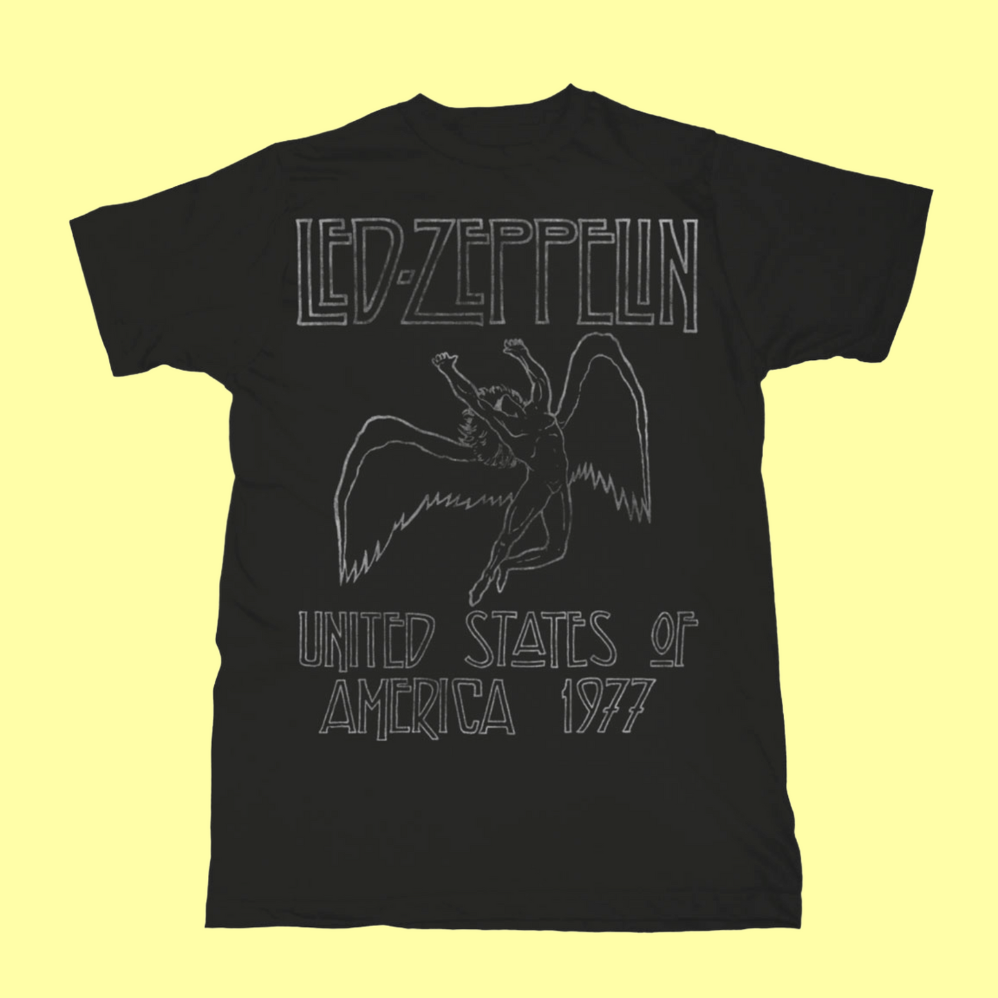 Led Zeppelin USA 1977 Black Front Print T-Shirt - (Sml - XXL) 100% Cotton