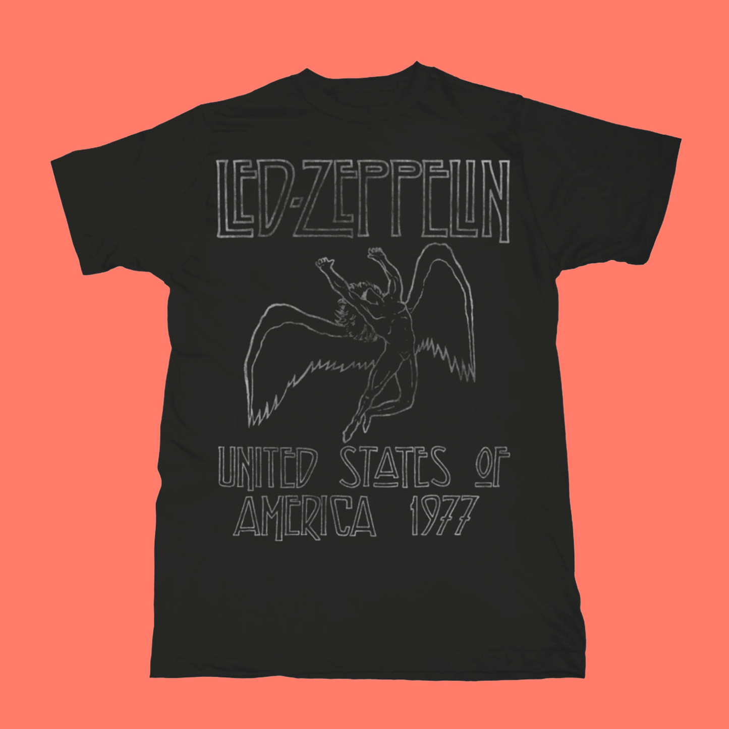 Led Zeppelin USA 1977 Black Front Print T-Shirt - (Sml - XXL) 100% Cotton