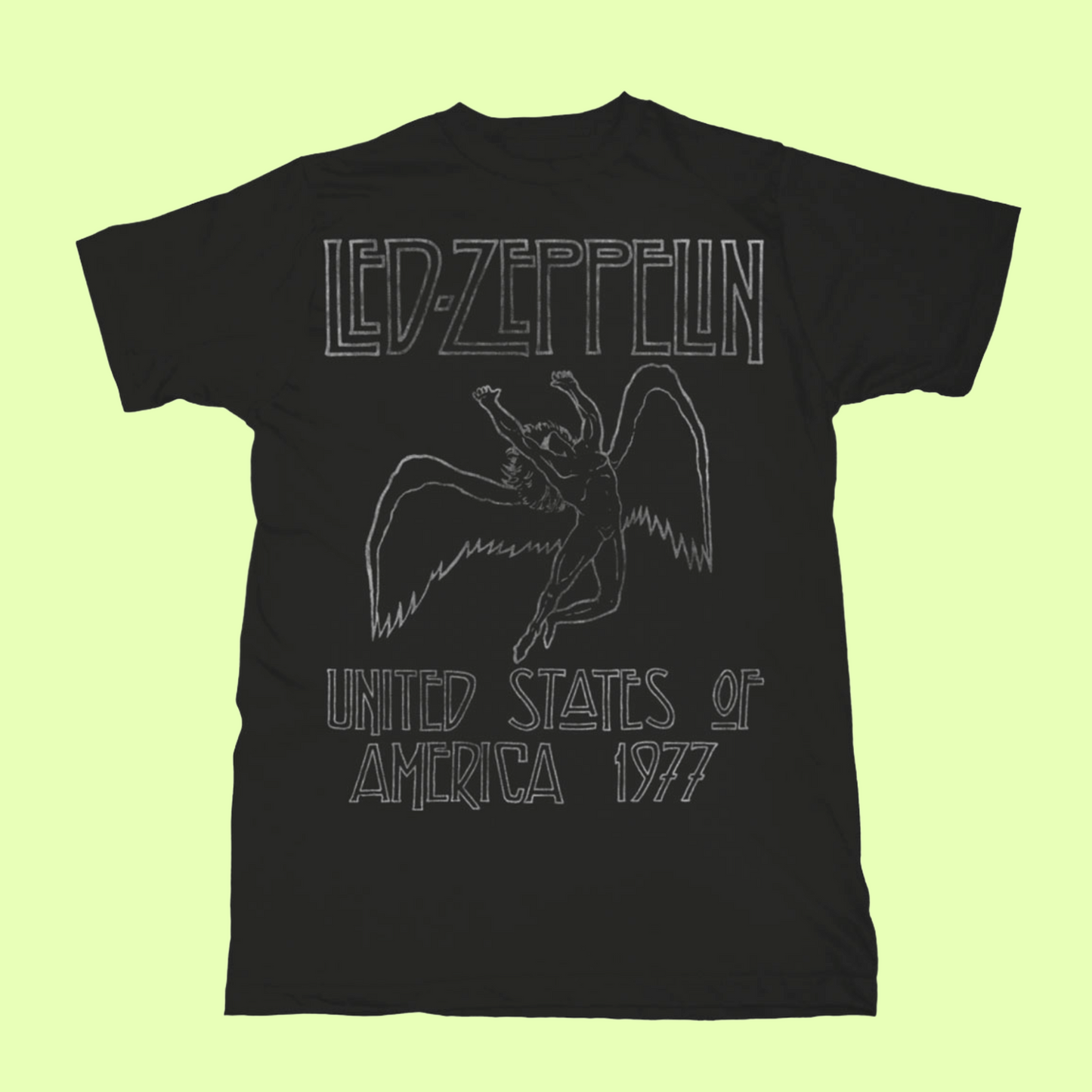 Led Zeppelin USA 1977 Black Front Print T-Shirt - (Sml - XXL) 100% Cotton