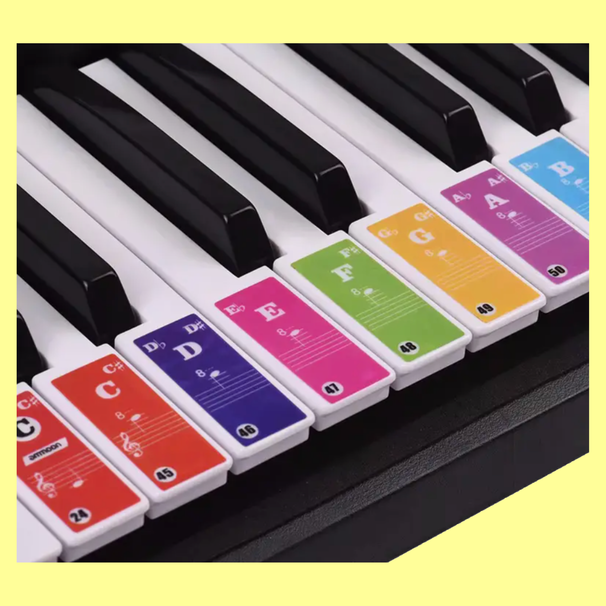 Rainbow Key Note Labels Stickers Set (For Beginners) – Music2u.com.au