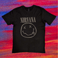 Nirvana -Black Happy Face T-Shirt with Front Print - (Sml - XXL) 100% Cotton