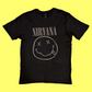 Nirvana -Black Happy Face T-Shirt with Front Print - (Sml - XXL) 100% Cotton