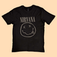 Nirvana -Black Happy Face T-Shirt with Front Print - (Sml - XXL) 100% Cotton