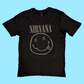 Nirvana -Black Happy Face T-Shirt with Front Print - (Sml - XXL) 100% Cotton