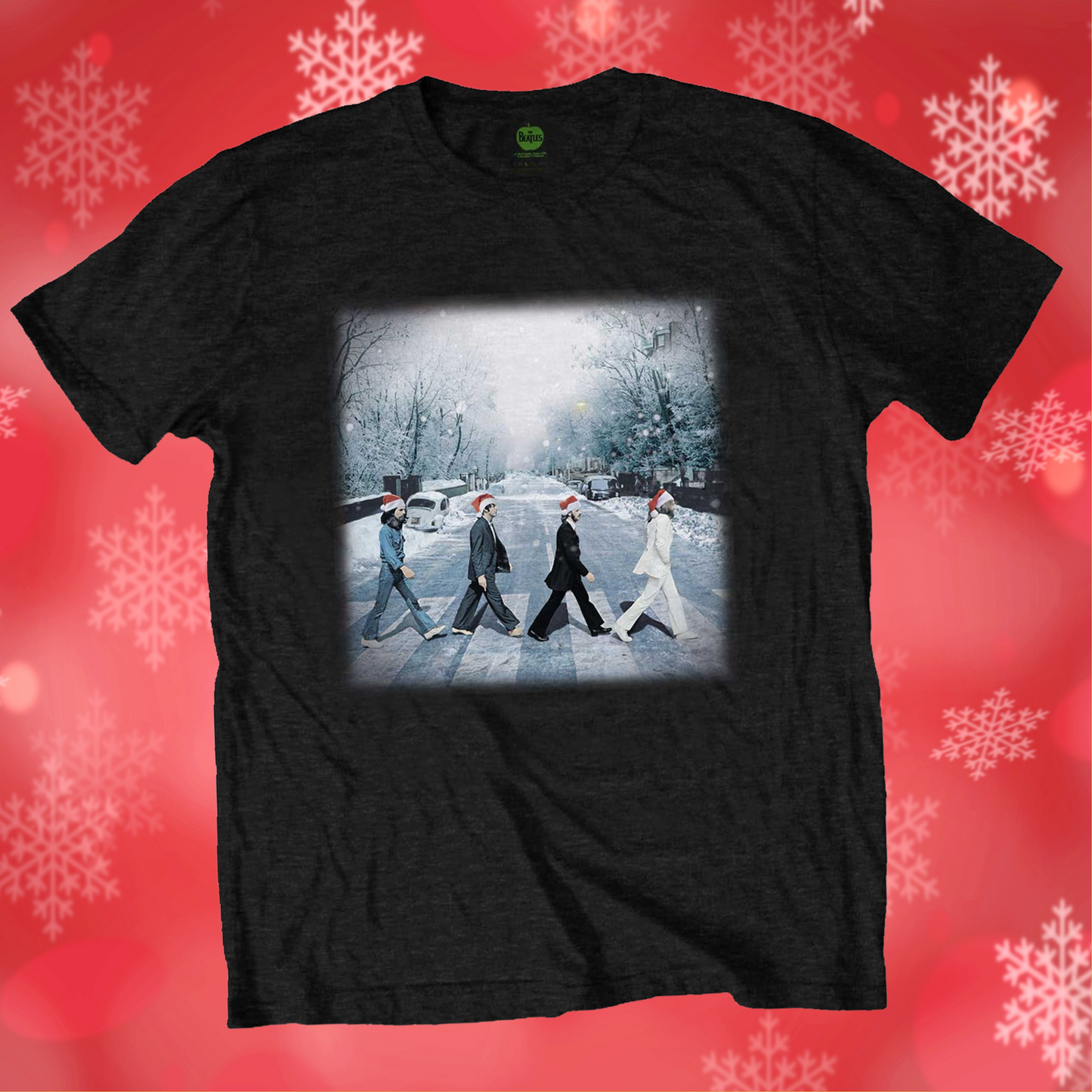 The Beatles - Christmas Abbey Road Black T-Shirt with Front Print - (Sml - XXL) 100% Cotton