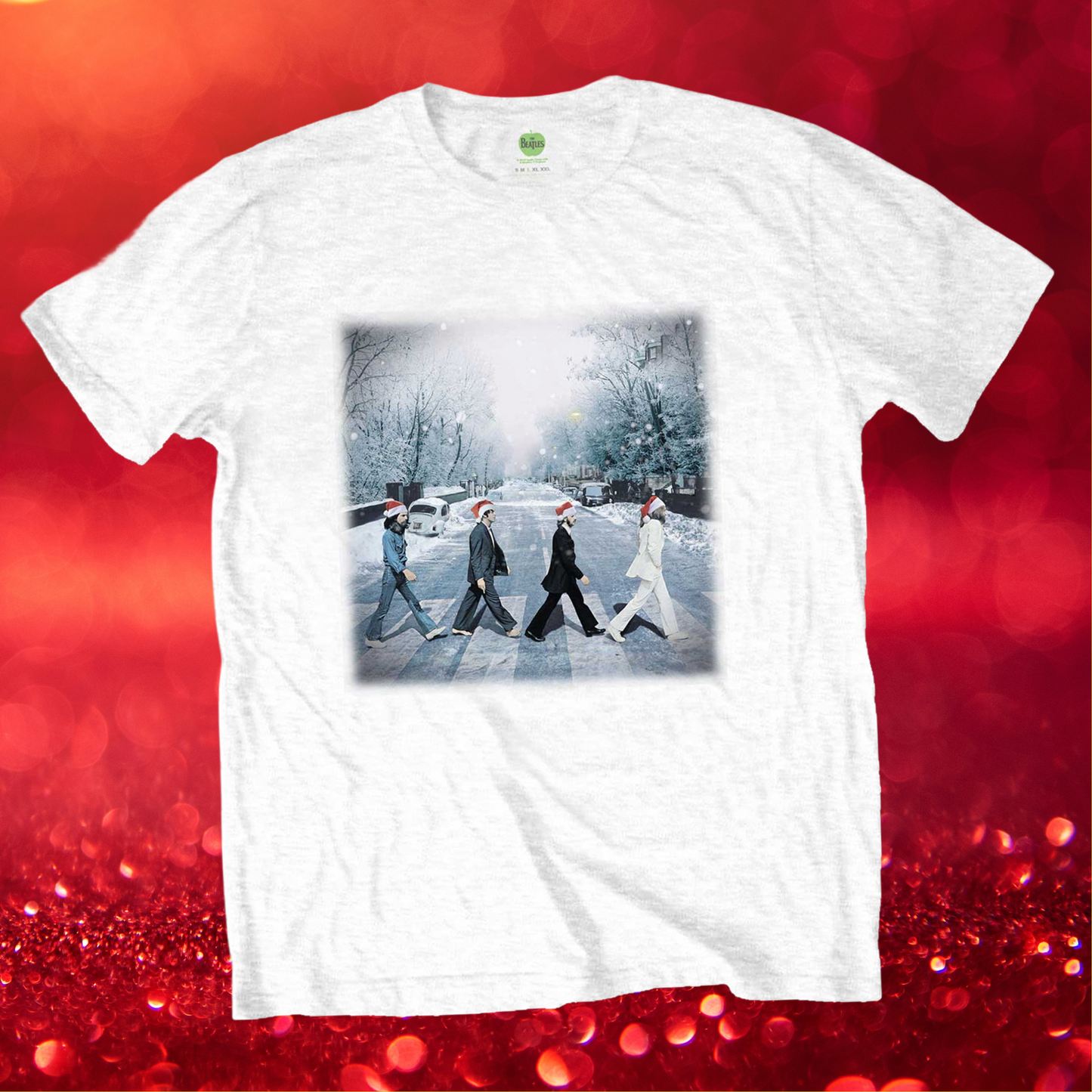 The Beatles - Christmas Abbey Road White T-Shirt with Front Print - (Sml - XXL) 100% Cotton