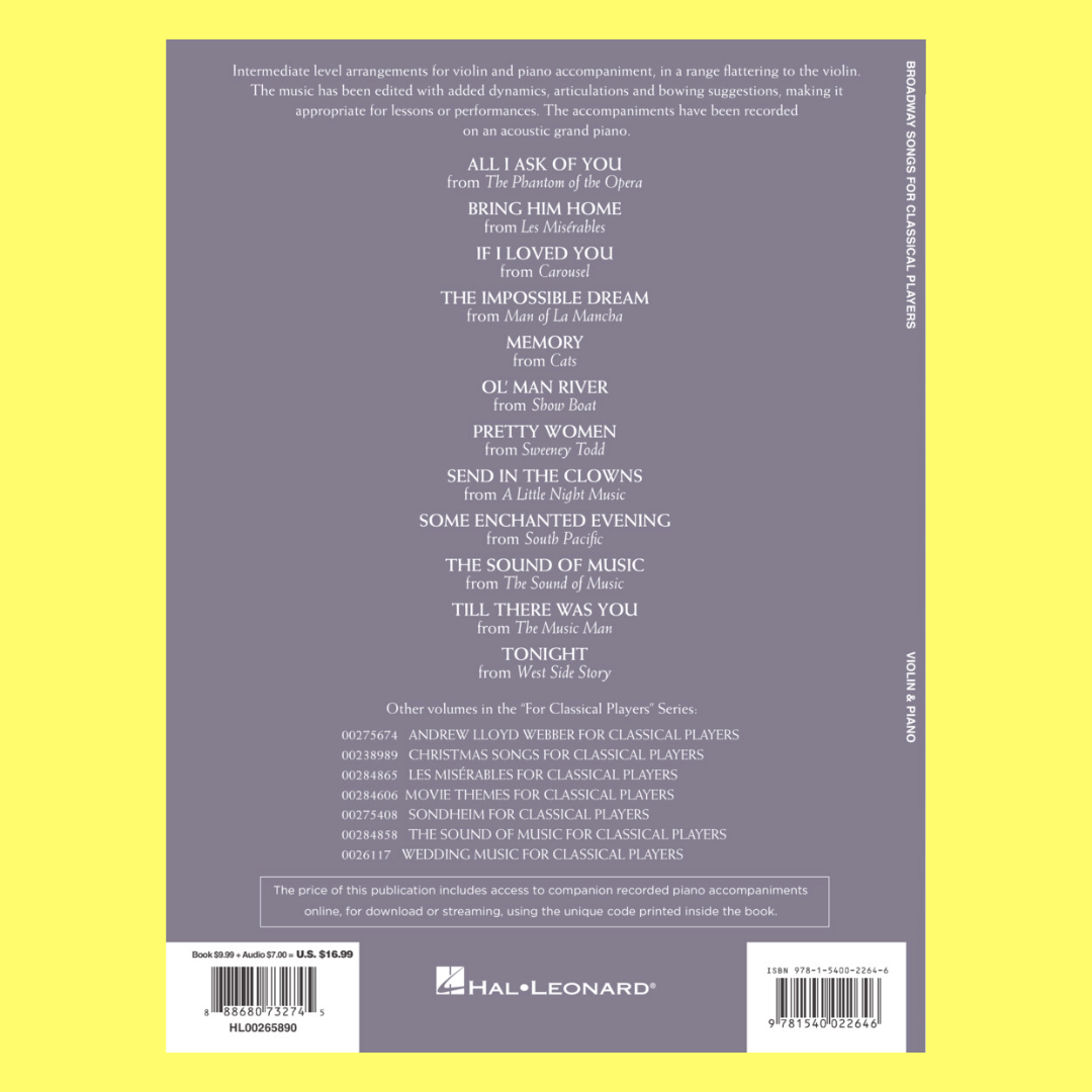Broadway Songs for Classical Players - Violin Book/Ola