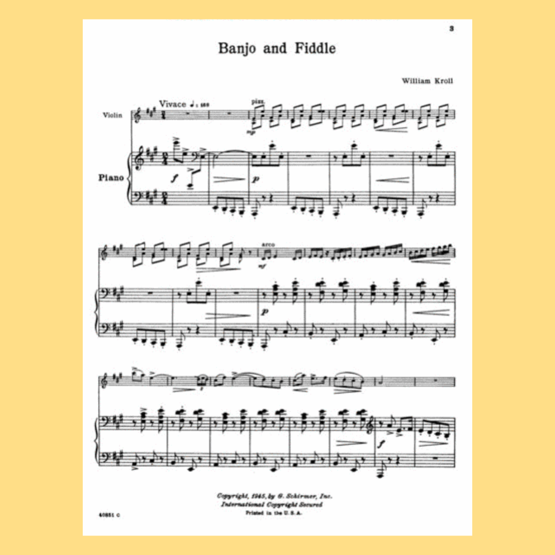 William Kroll - Banjo And Fiddle For Violin with Piano Accompaniment Sheet Music