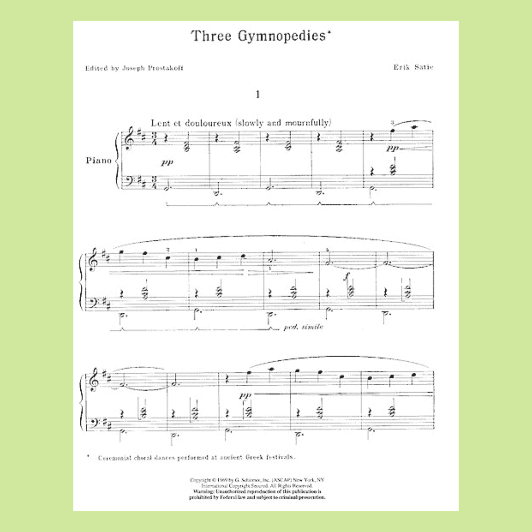 Satie - 3 Gymnopedies For Piano Book