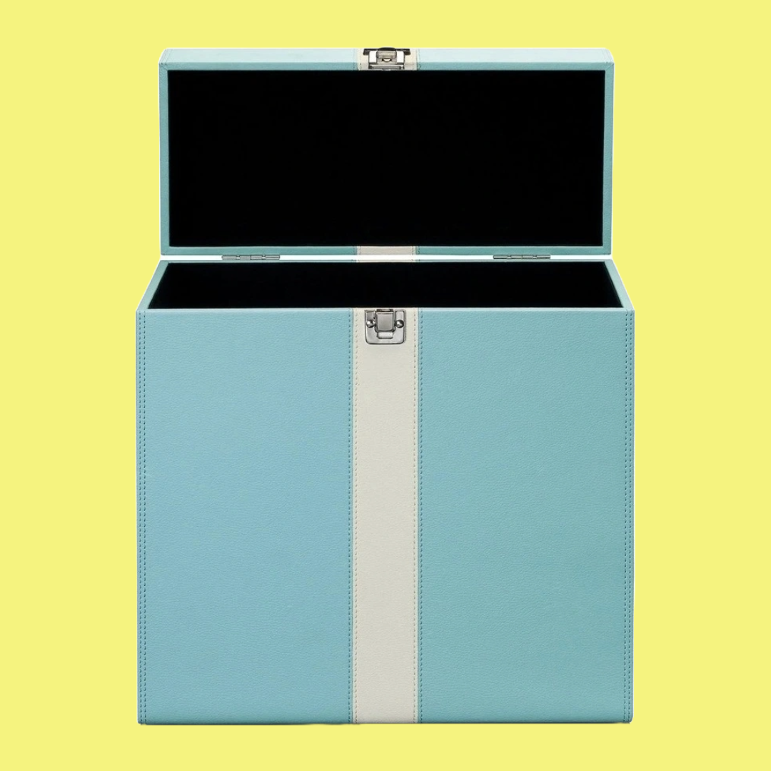 Vintage Style 25 LP Storage Case - Baby Blue and White