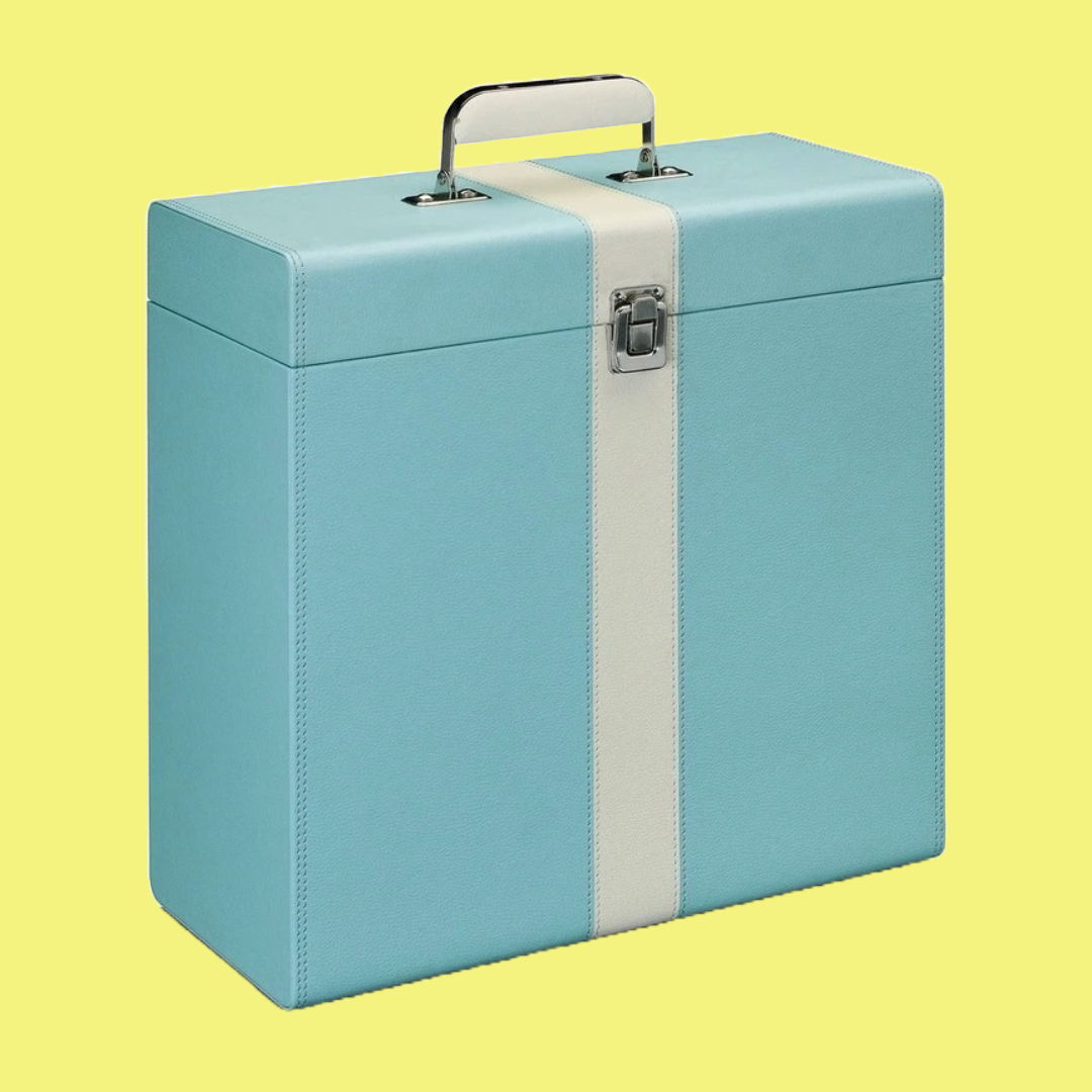Vintage Style 25 LP Storage Case - Baby Blue and White