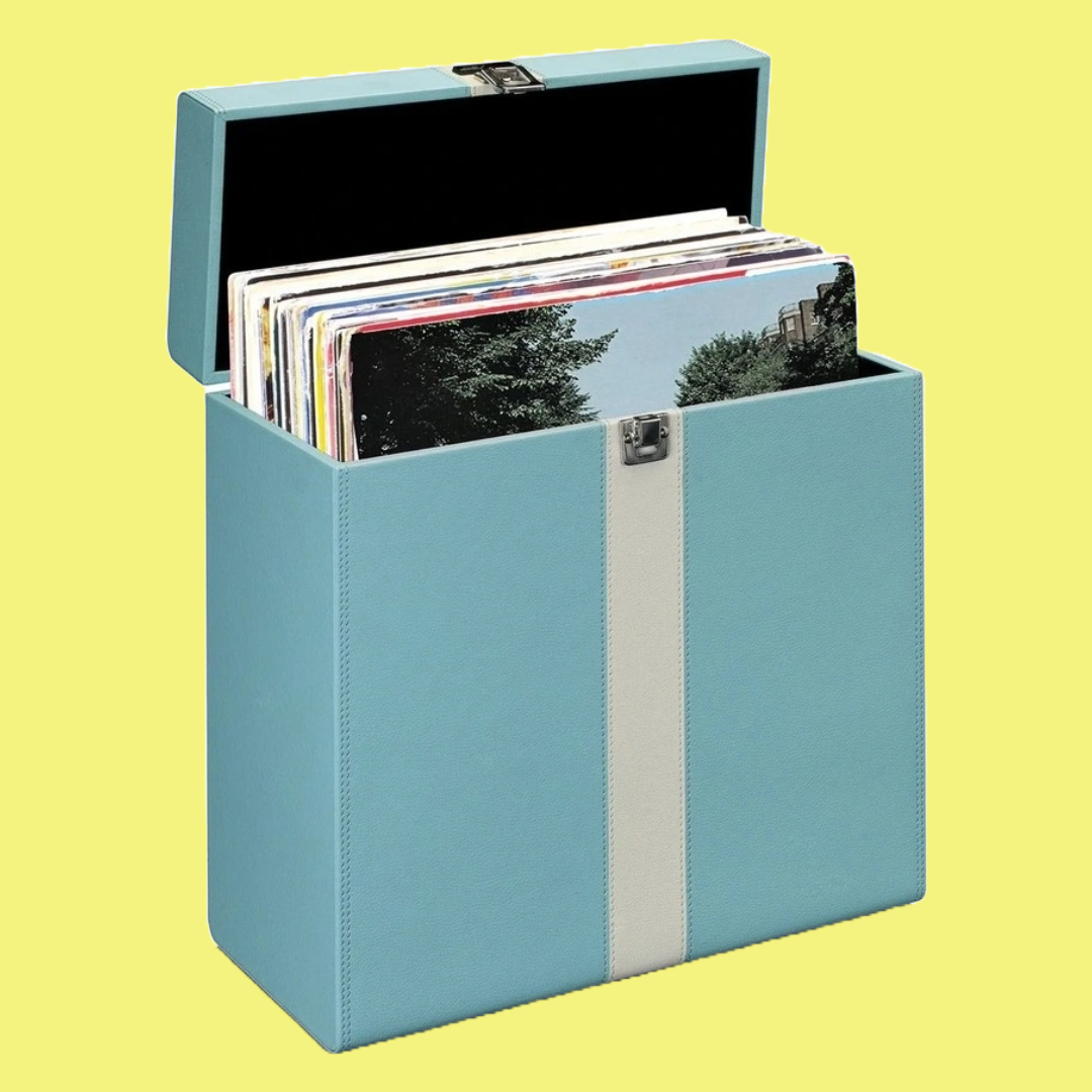 Vintage Style 25 LP Storage Case - Baby Blue and White