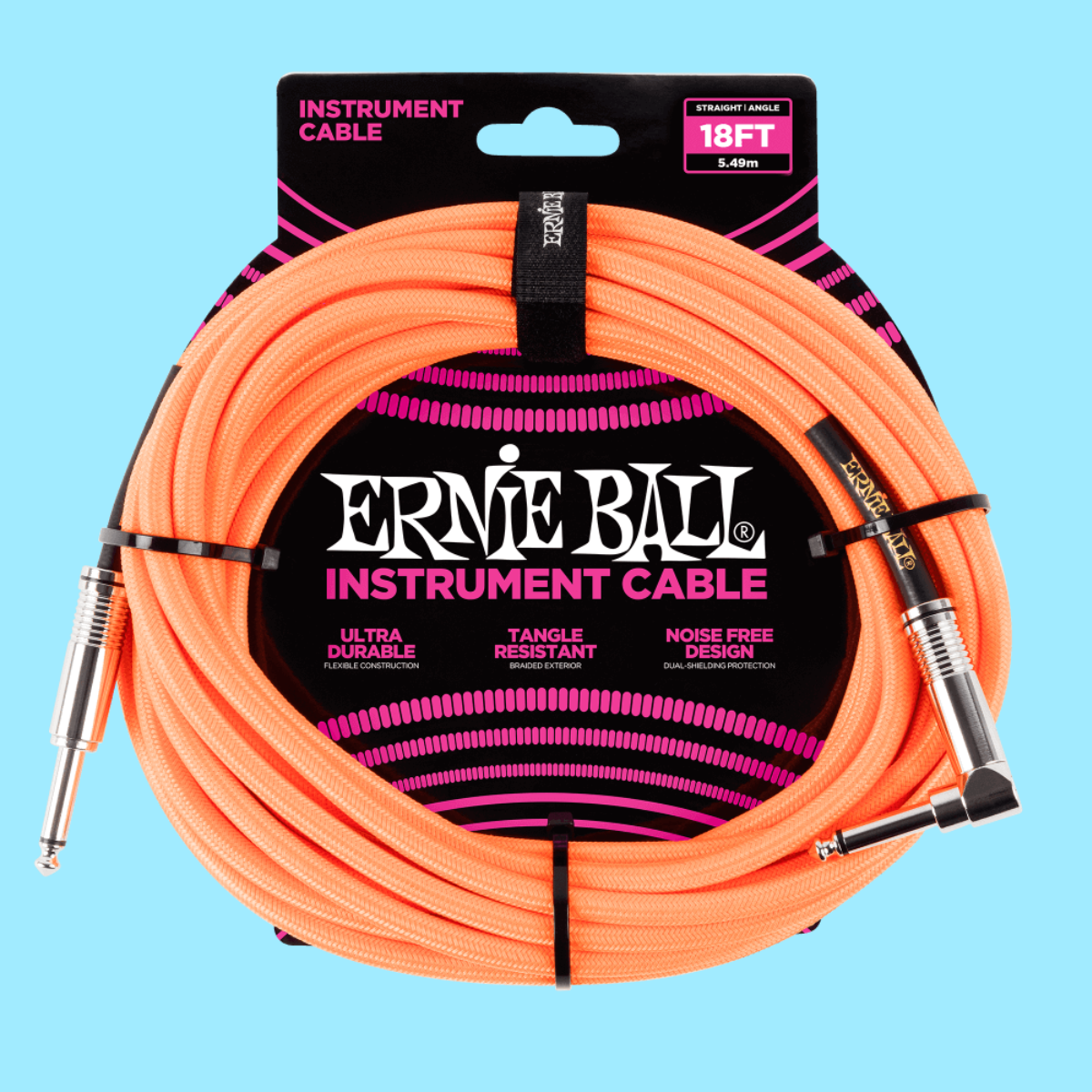 Ernie Ball 5.5 Metre Braided Straight/Angle Instrument Cable (Neon Orange)