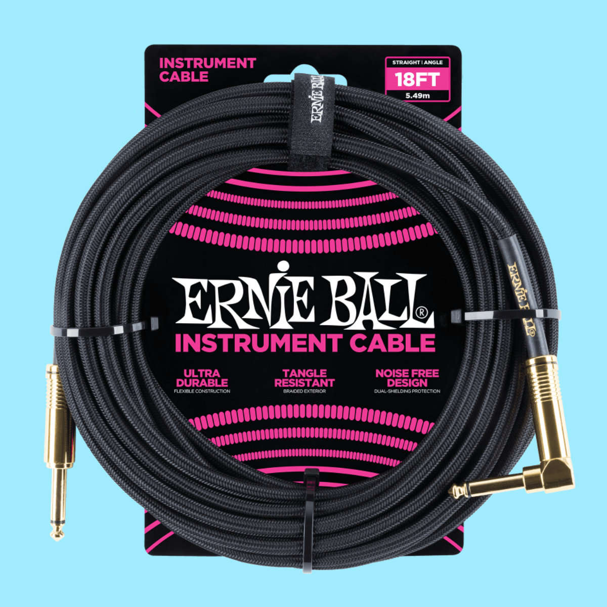 Ernie Ball 5.5 Metre Braided Straight / Angle Instrument Cable (Black)