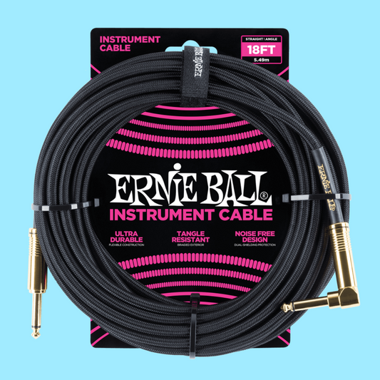 Ernie Ball 5.5 Metre Braided Straight / Angle Instrument Cable (Black)