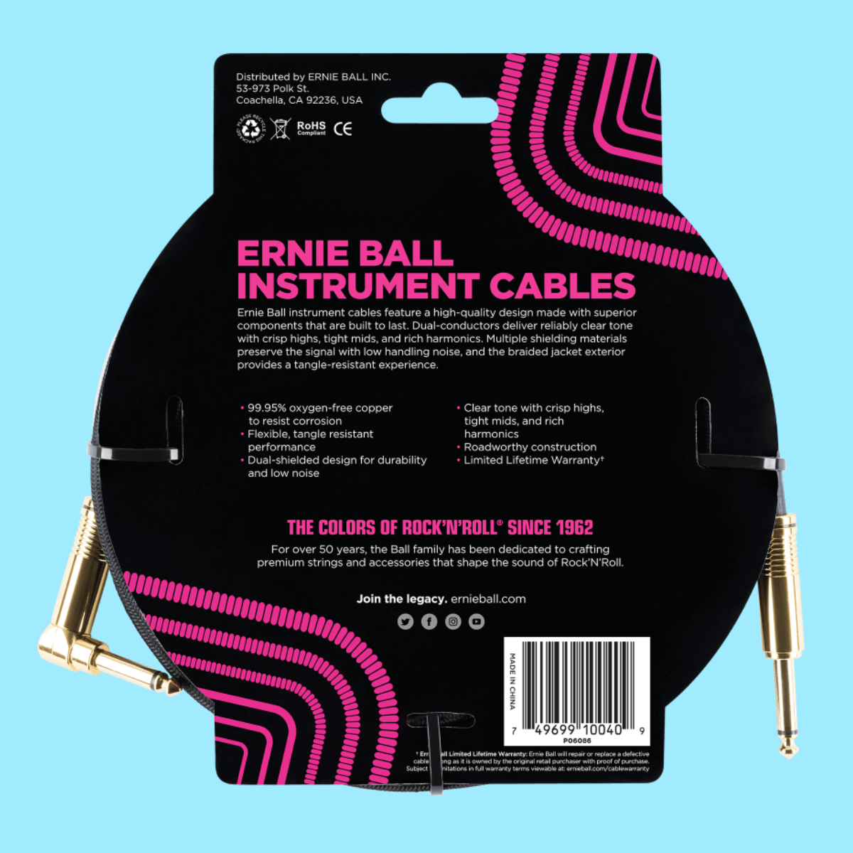 Ernie Ball 5.5 Metre Braided Straight / Angle Instrument Cable (Black)