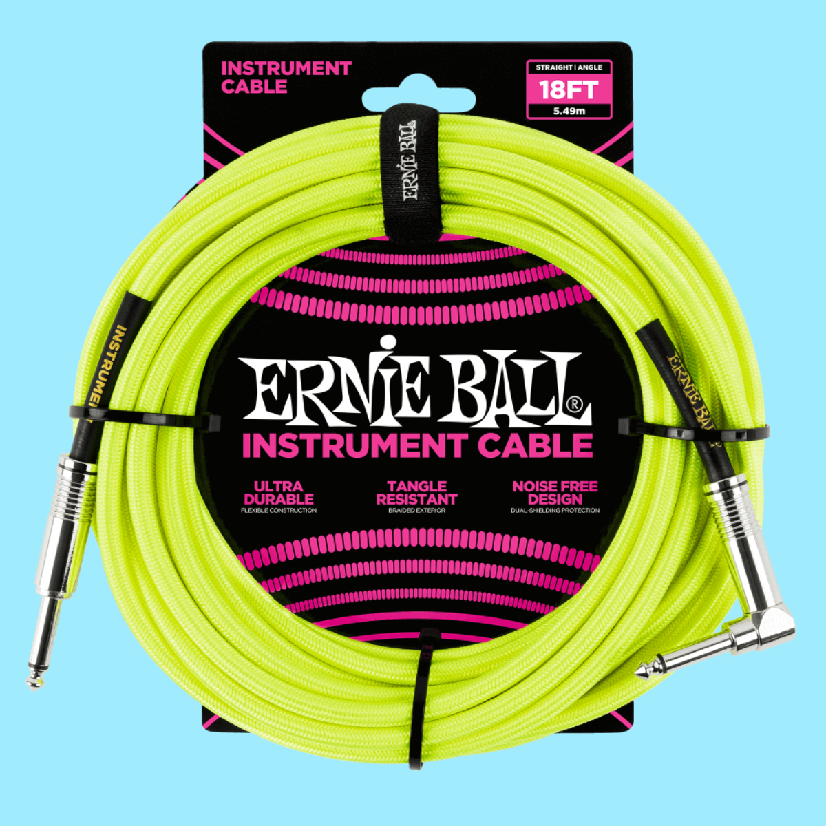 Ernie Ball 5.5 Metre Braided Straight / Angle Instrument Cable (Neon Yellow)