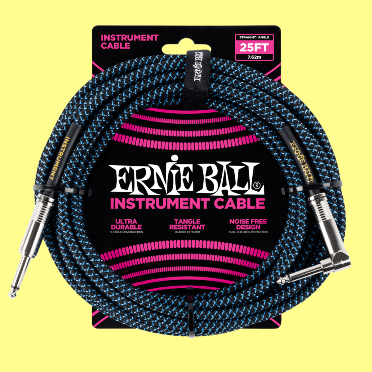 Ernie Ball 7.5 Metre Braided Straight / Angle Instrument Cable (Blue/Black)
