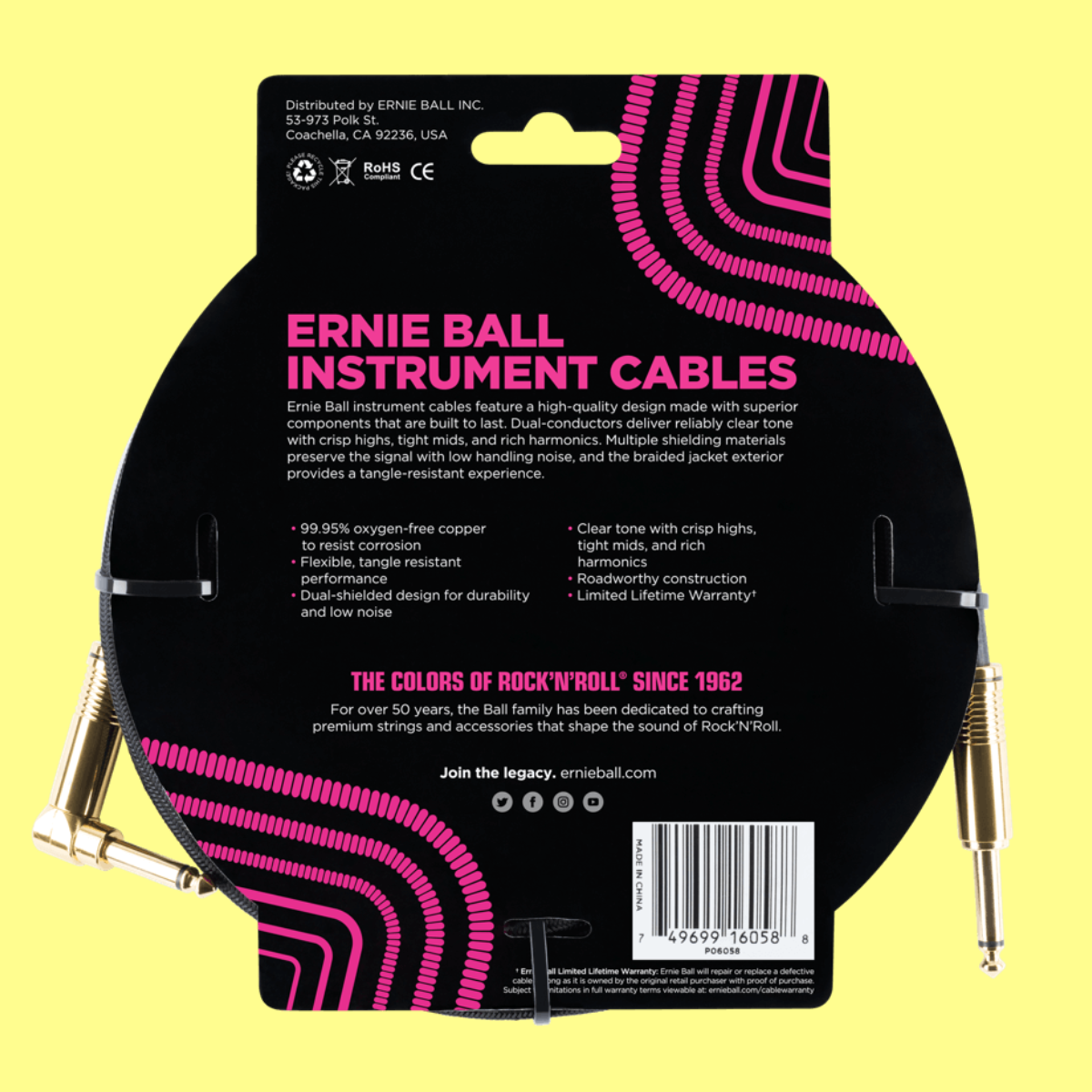 Ernie Ball 7.5 Metre Braided Straight / Angle Instrument Cable (Black)
