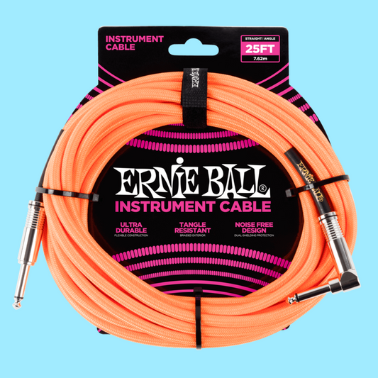 Ernie Ball 7.5 Metre Braided Straight / Angle Instrument Cable (Neon Orange)
