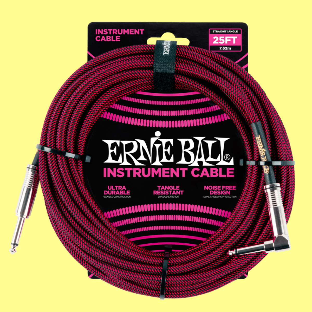 Ernie Ball 7.5 Metre Braided Straight / Angle Instrument Cable (Black/Red)