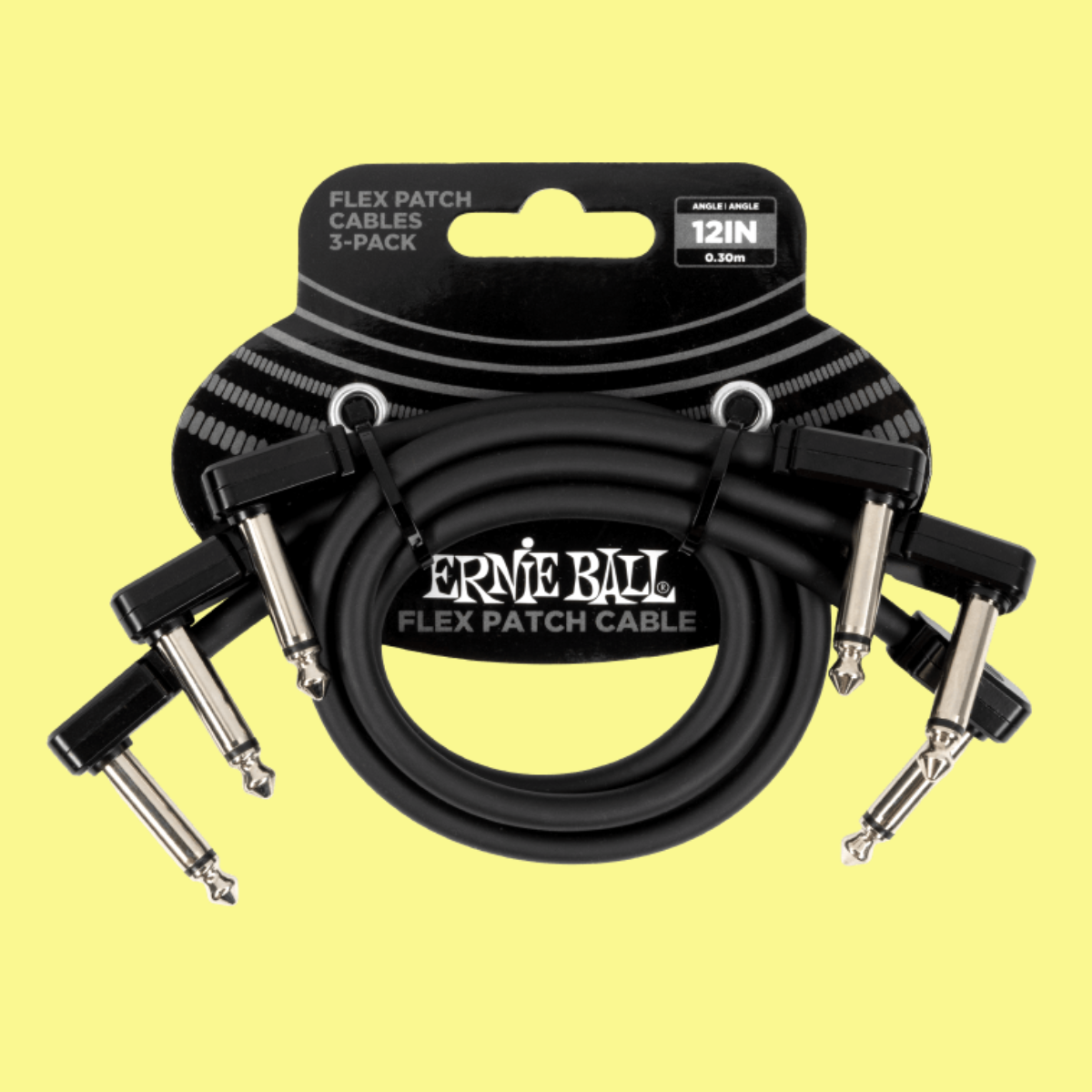 Ernie Ball Flex Patch Single Cable (12 inch in Black) - 3 Pack