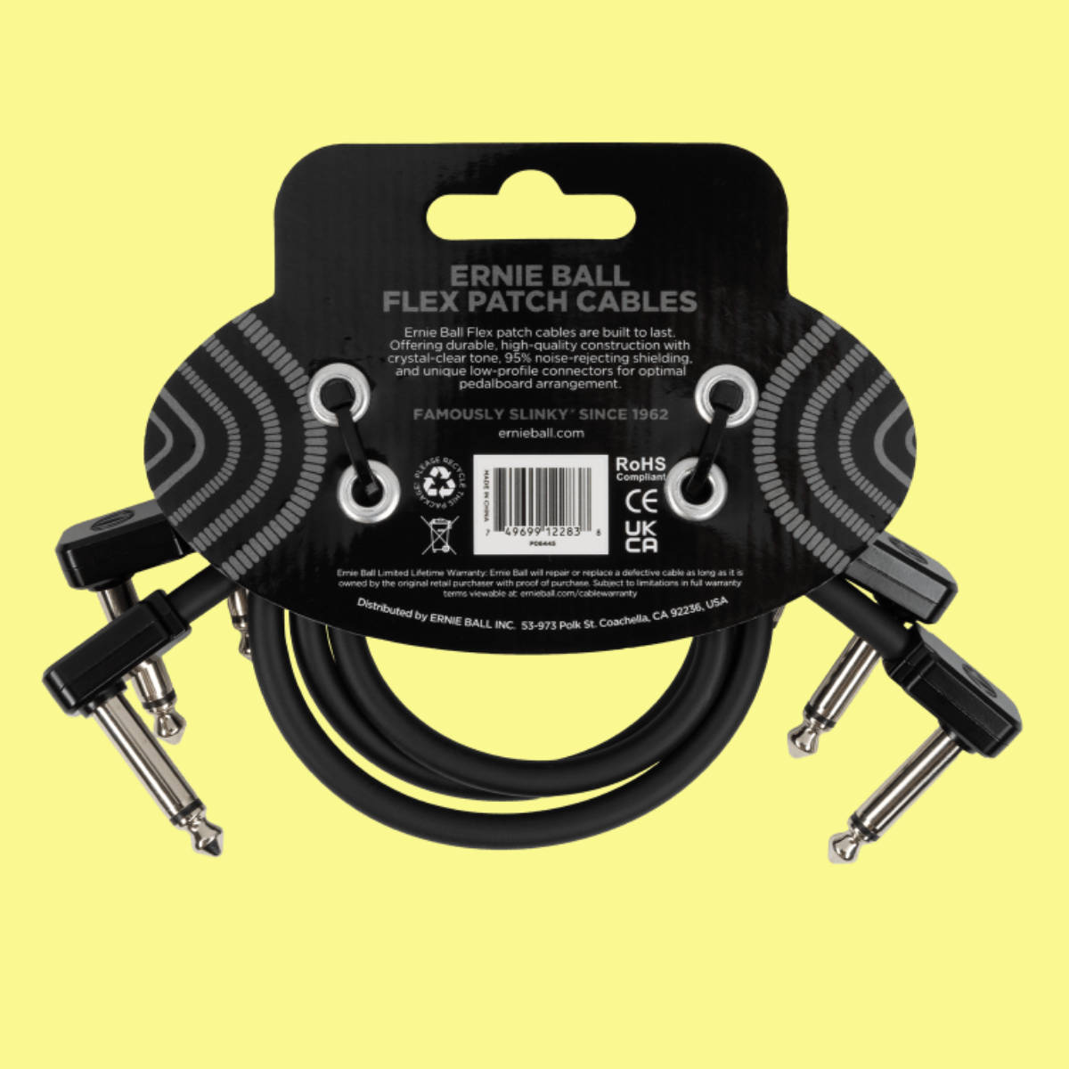 Ernie Ball Flex Patch Single Cable (12 inch in Black) - 3 Pack