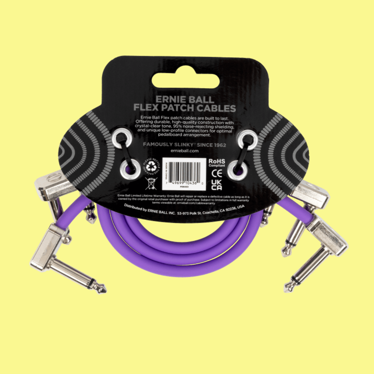 Ernie Ball Flex Patch Single Cable (12 inch in Purple) 3 Pack