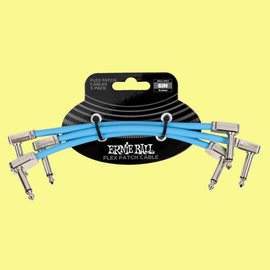 Ernie Ball Flex Patch Single Cable (6 Inch in Blue) - 3 Pack