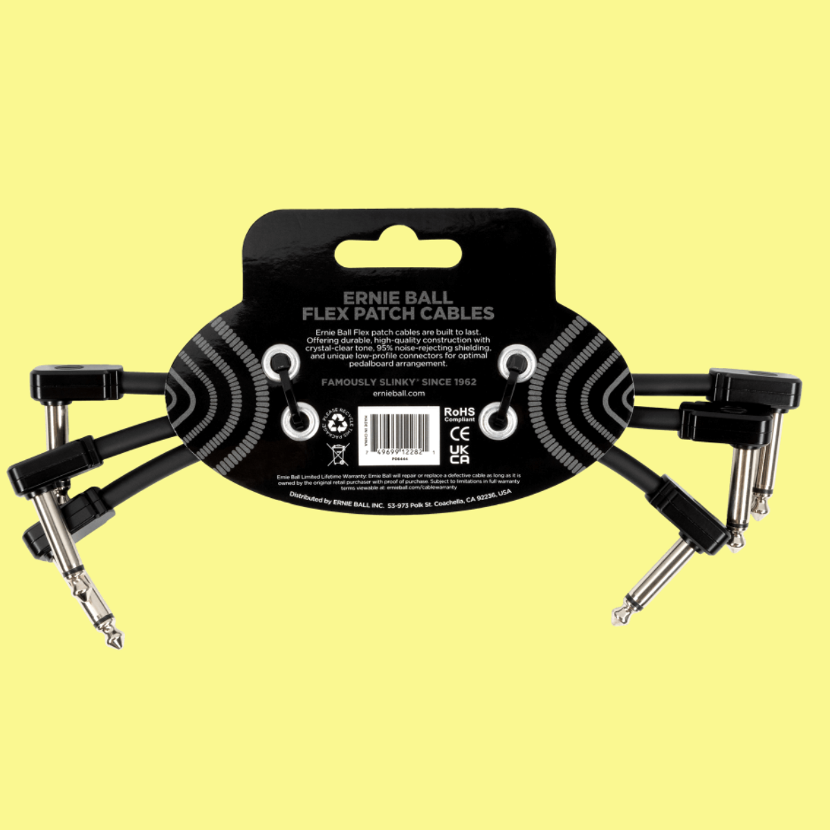 Ernie Ball Flex Patch Single Cable (6 Inch in Black) - 3 Pack