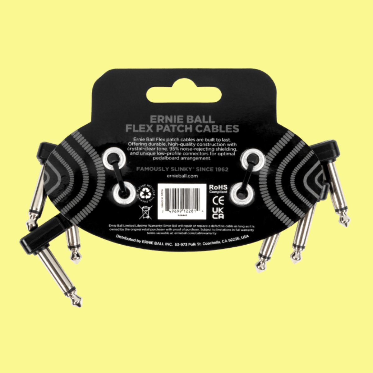 Ernie Ball Flex Patch Single Cable (3 inch in Black) - 3 Pack
