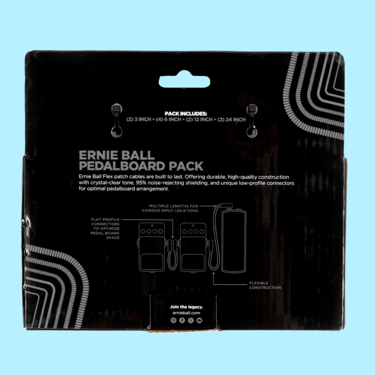 Ernie Ball Flex Patch Cables Pedalboard Multi-Pack in Black