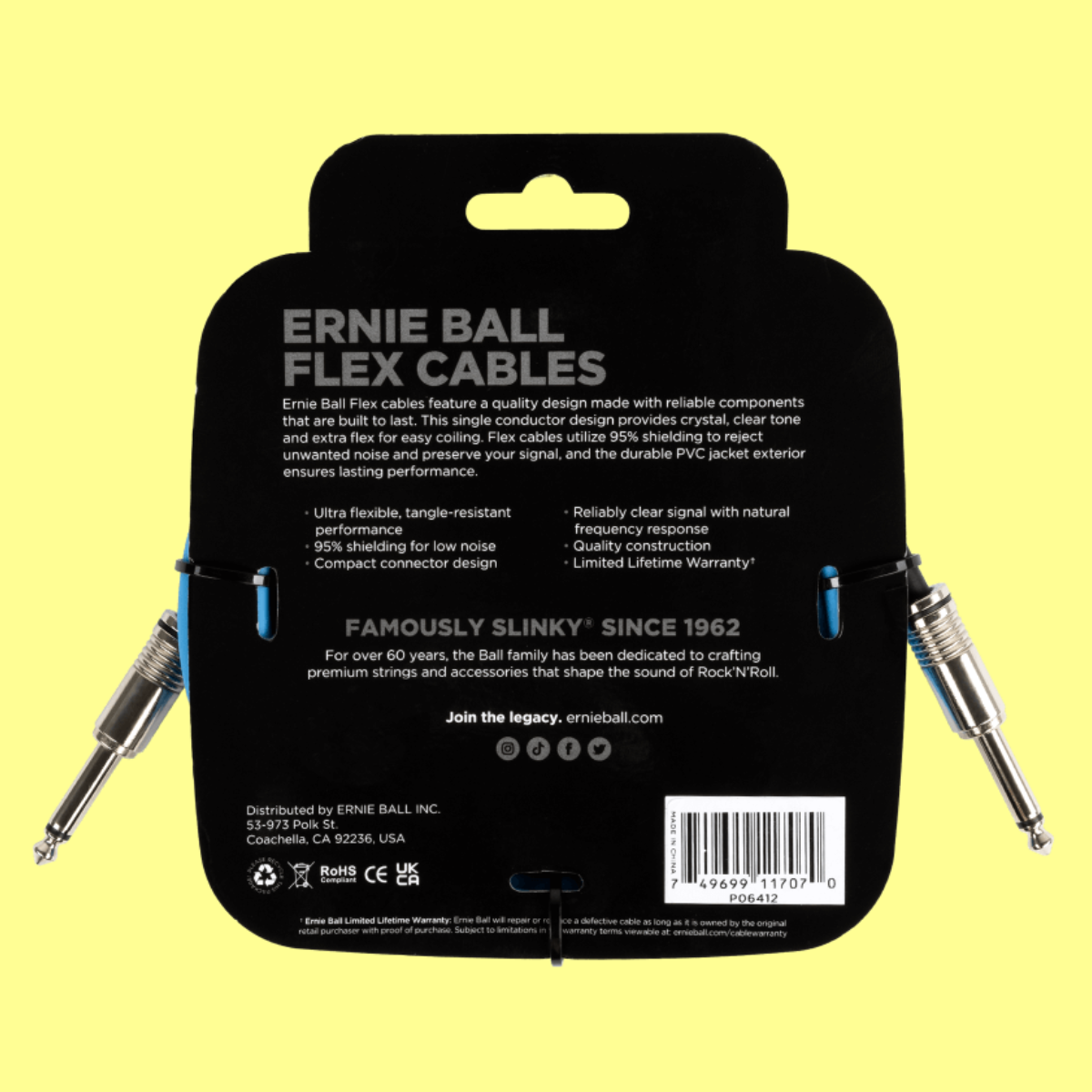 Ernie Ball Flex Instrument Cable Straight/Straight (10ft in Blue)