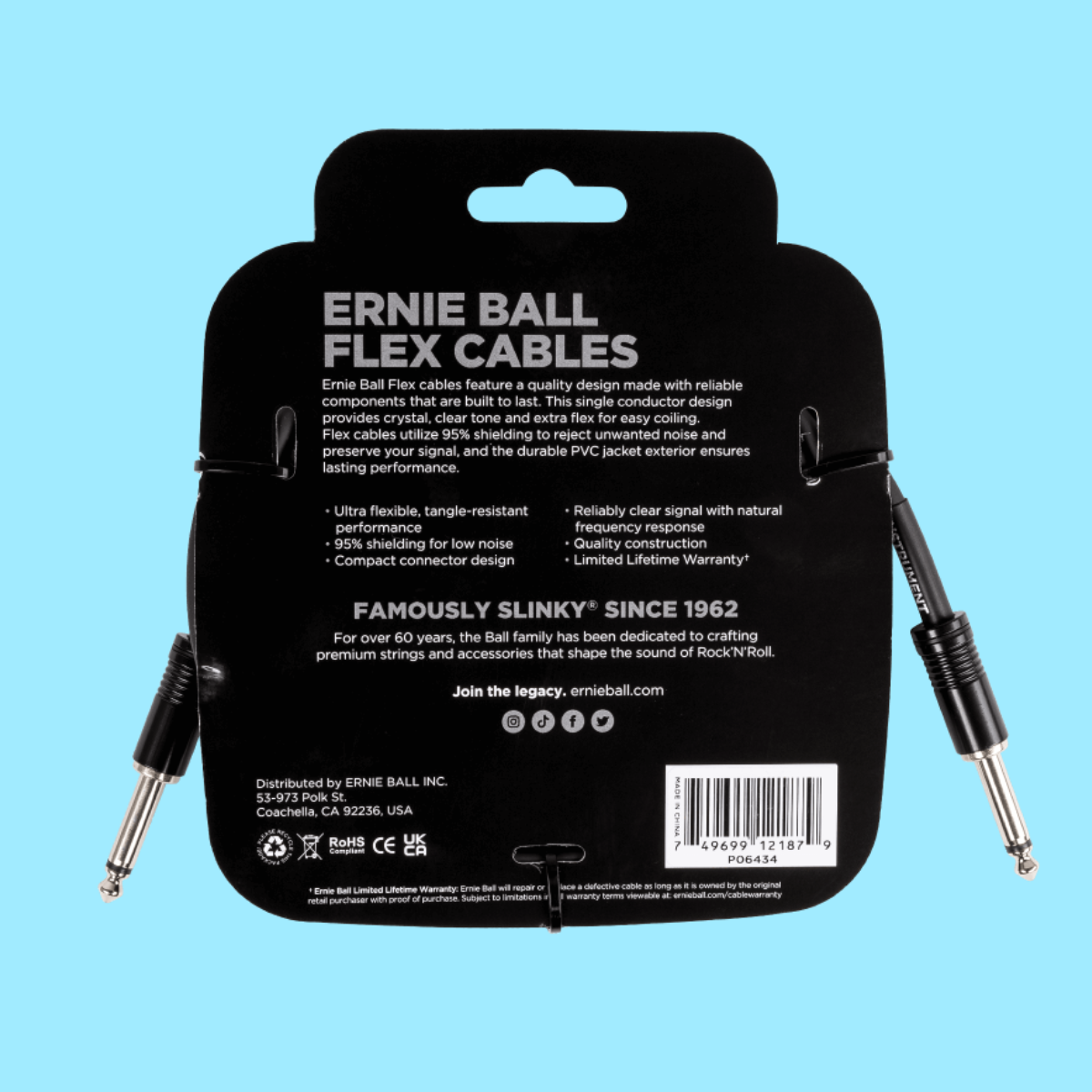 Ernie Ball Flex Instrument Cable Straight/Straight (10ft in Black)