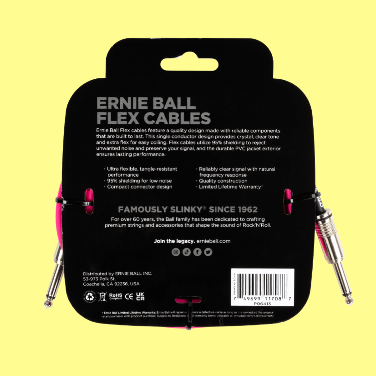 Ernie Ball Flex Instrument Cable Straight/Straight (10ft in Pink)