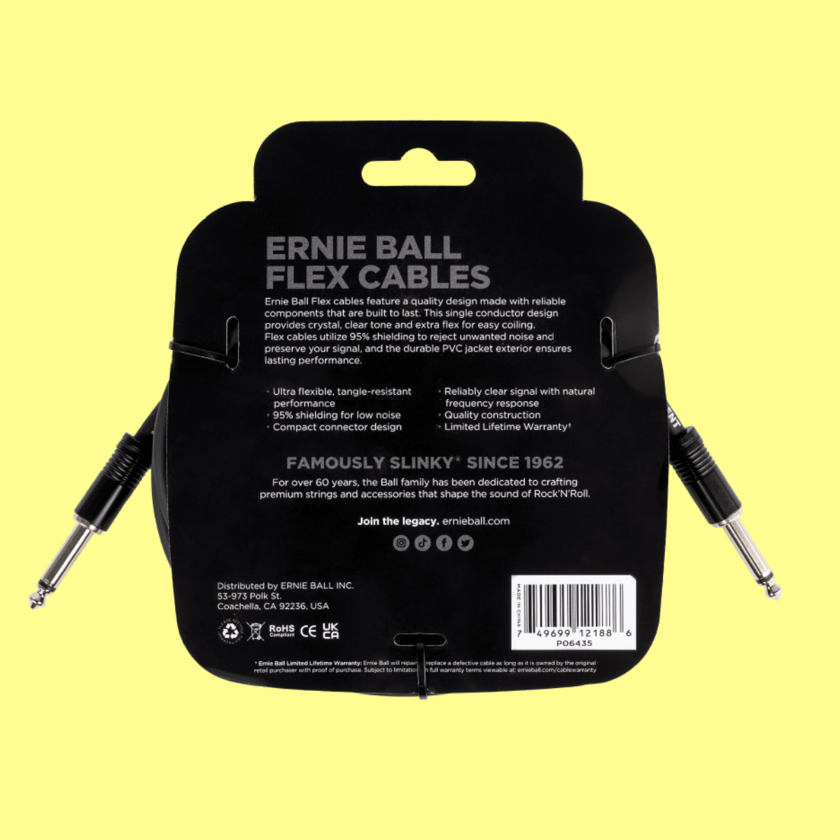 Ernie Ball Flex Instrument Cable Straight/Straight (20ft in Black)