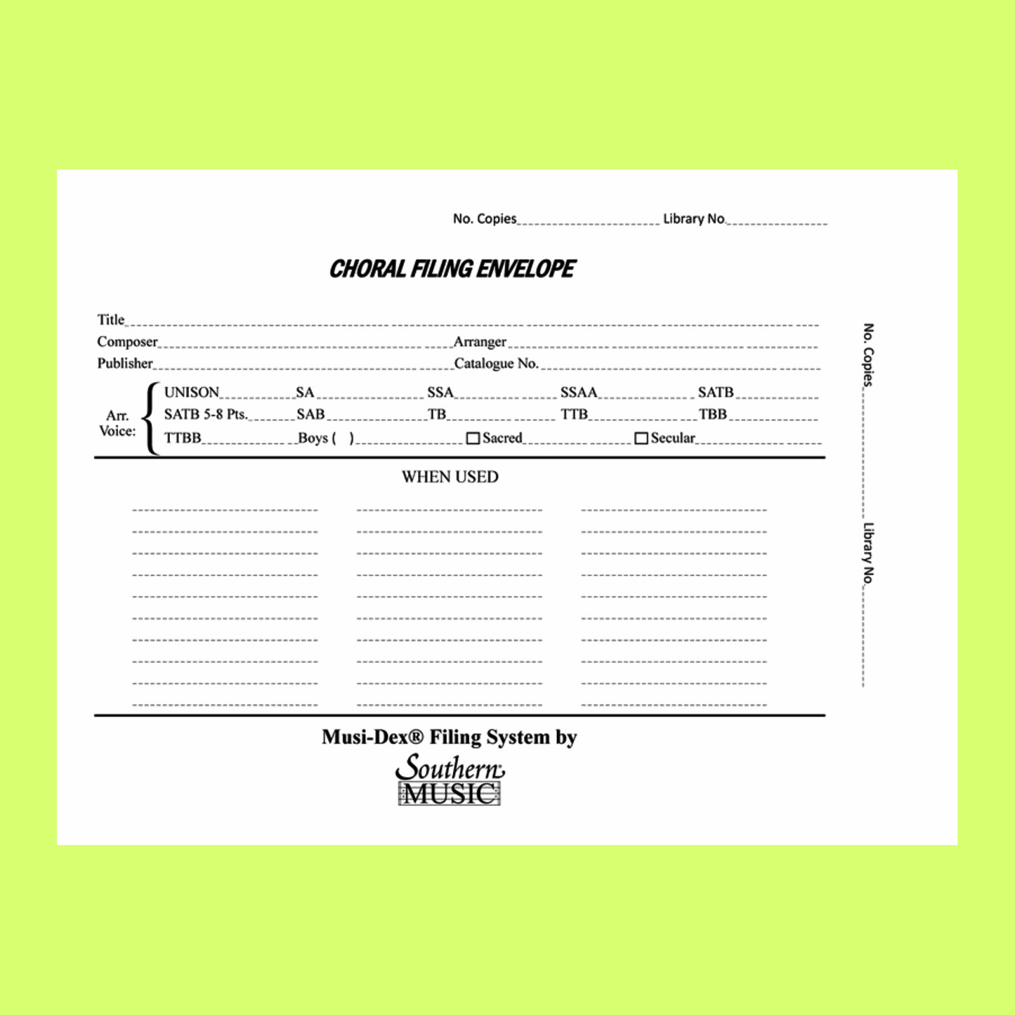 Music Filing Envelope- Choral Octavo