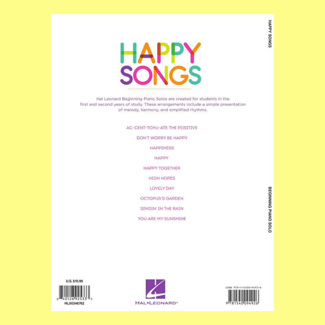 Happy Songs - 10 Fun Piano Songs Arranged For Beginners Book