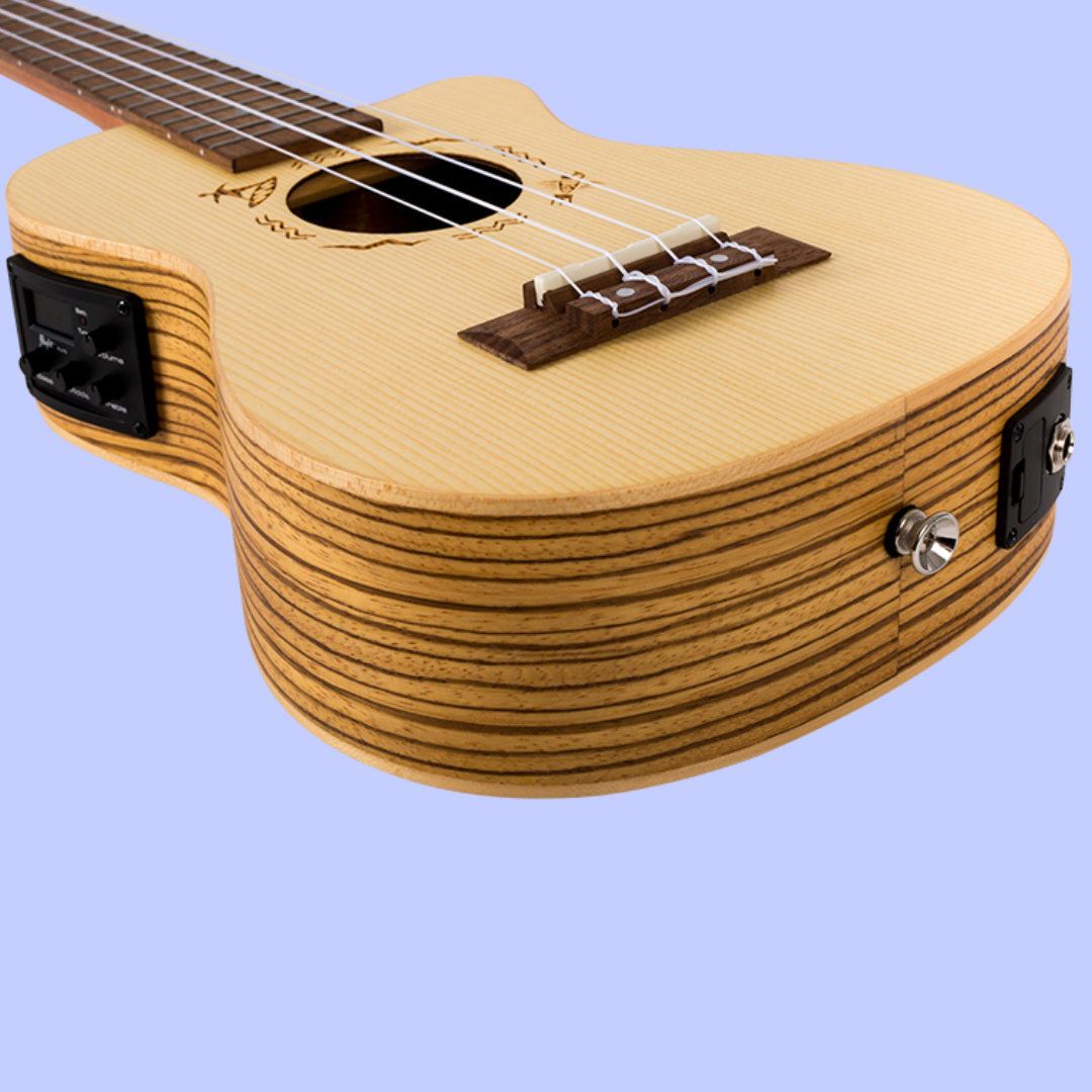 Flight DUC328 CEQ Spruce and Zebrawood Electro Acoustic Concert Ukulele