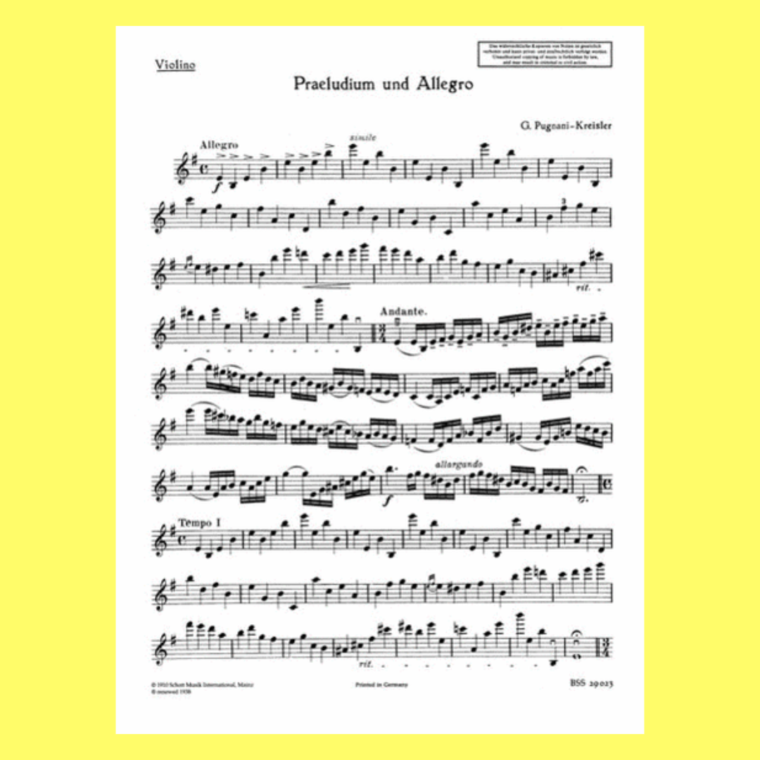 Praeludium and Allegro in Style of Gaetano Pugnani Violin and Piano Book