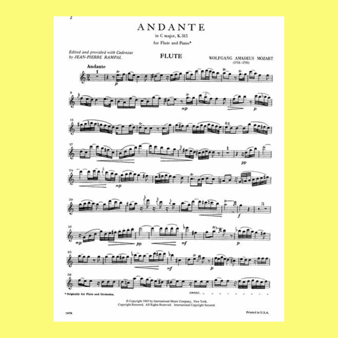 Mozart - Andante In C Major, K. 315 & Rondo In D Major Flute Solo & Piano Accompaniment