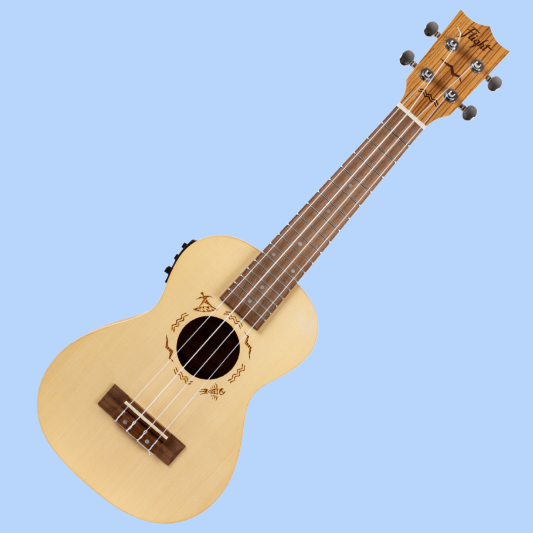 Flight DUC525CEQ Spruce Zebrawood Electro Acoustic Concert Ukulele with Padded Gig Bag