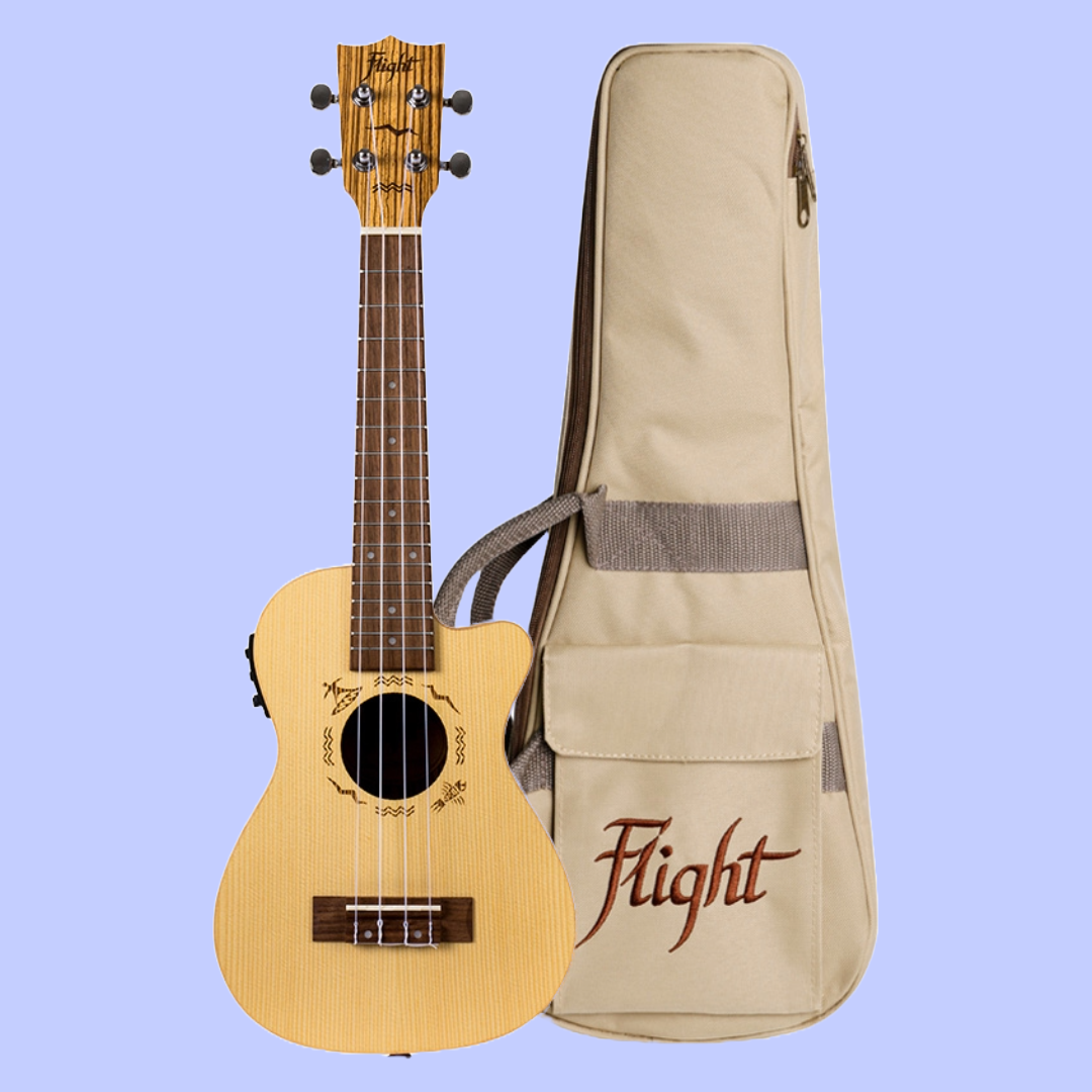 Flight DUC328 CEQ Spruce and Zebrawood Electro Acoustic Concert Ukulele