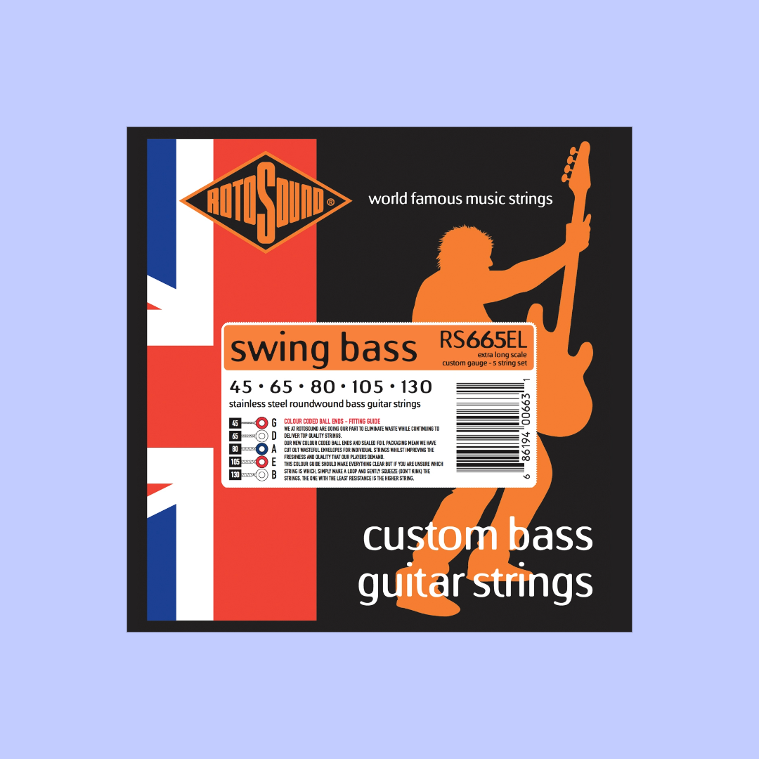 Rotosound RS665EL Swing Bass 66 Stainless Steel Extra Long 5-String Bass Guitar String Set 45-130