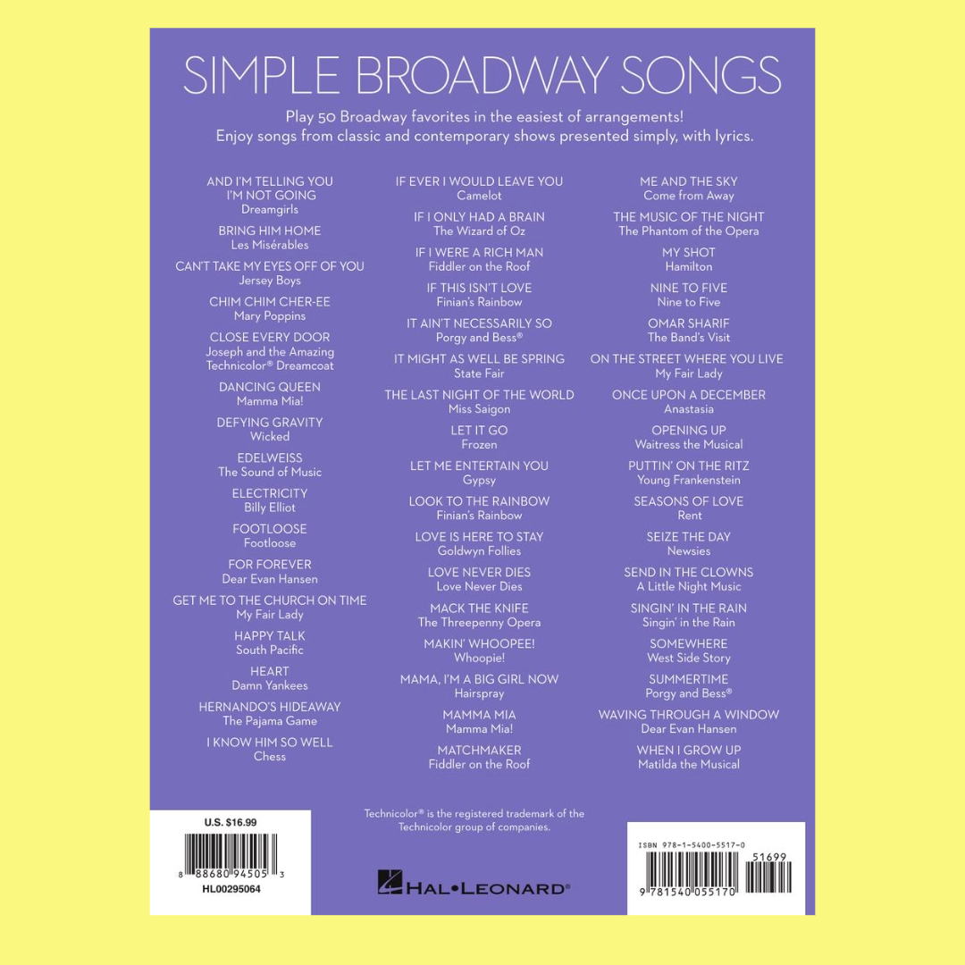 Simple Broadway Songs - Easy Piano Book