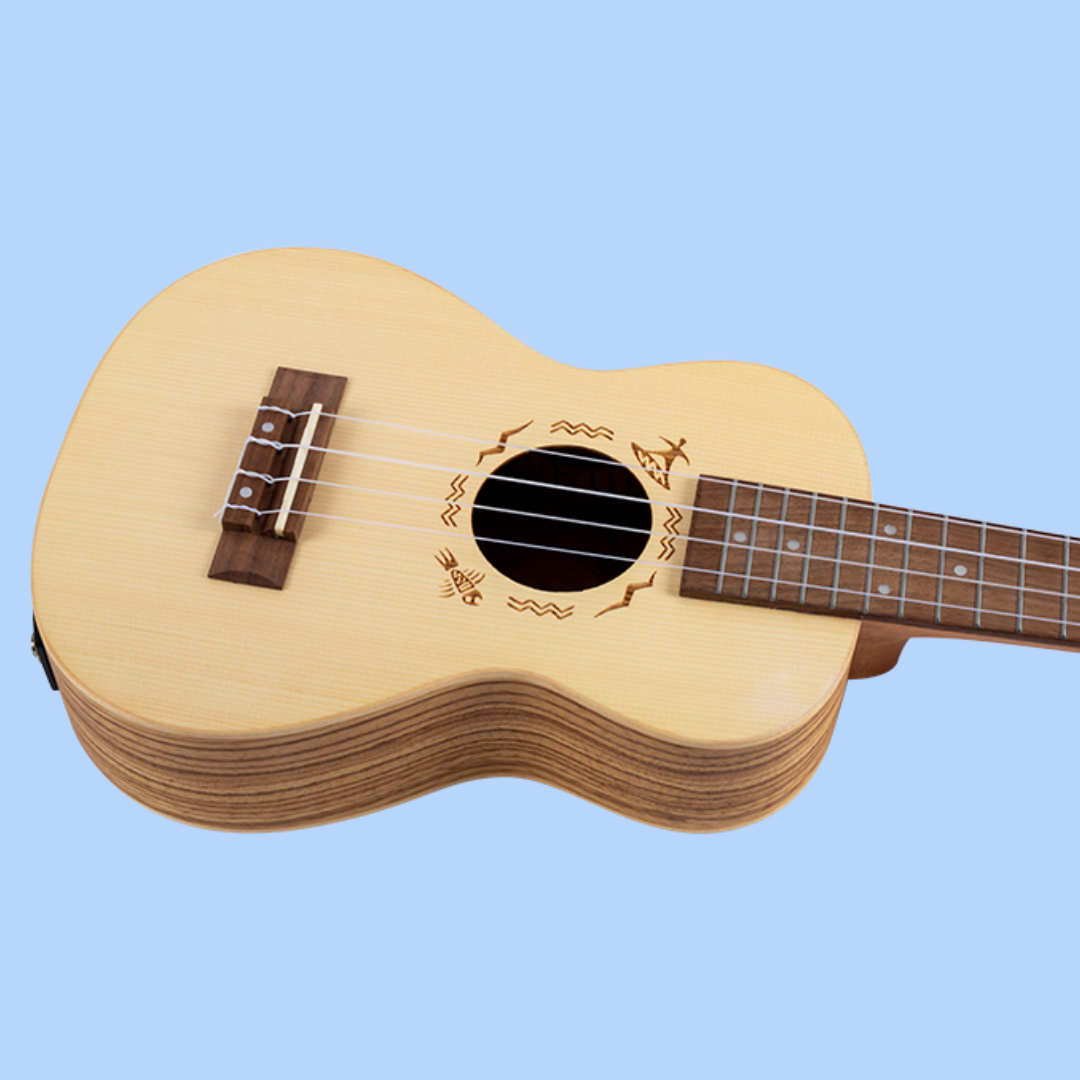 Flight DUC525CEQ Spruce Zebrawood Electro Acoustic Concert Ukulele with Padded Gig Bag