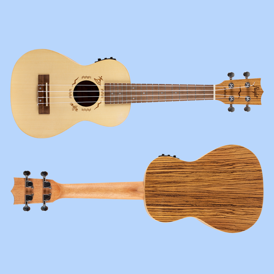Flight DUC525CEQ Spruce Zebrawood Electro Acoustic Concert Ukulele with Padded Gig Bag