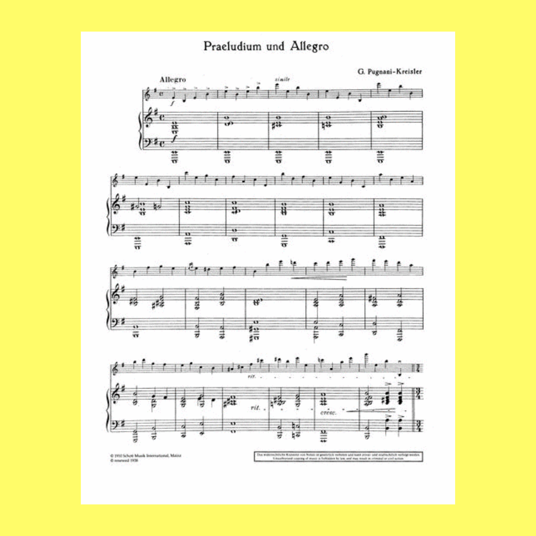 Praeludium and Allegro in Style of Gaetano Pugnani Violin and Piano Book