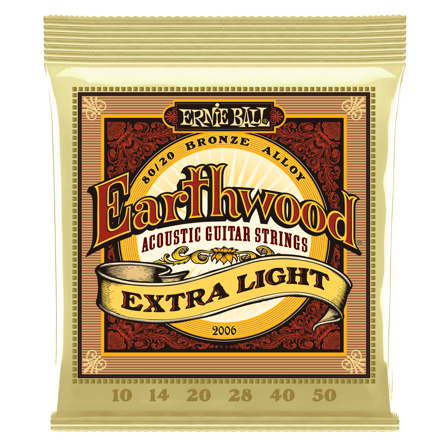 Ernie Ball Earthwood Extra Light 80/20 Bronze Acoustic Guitar Strings Set - 10-50